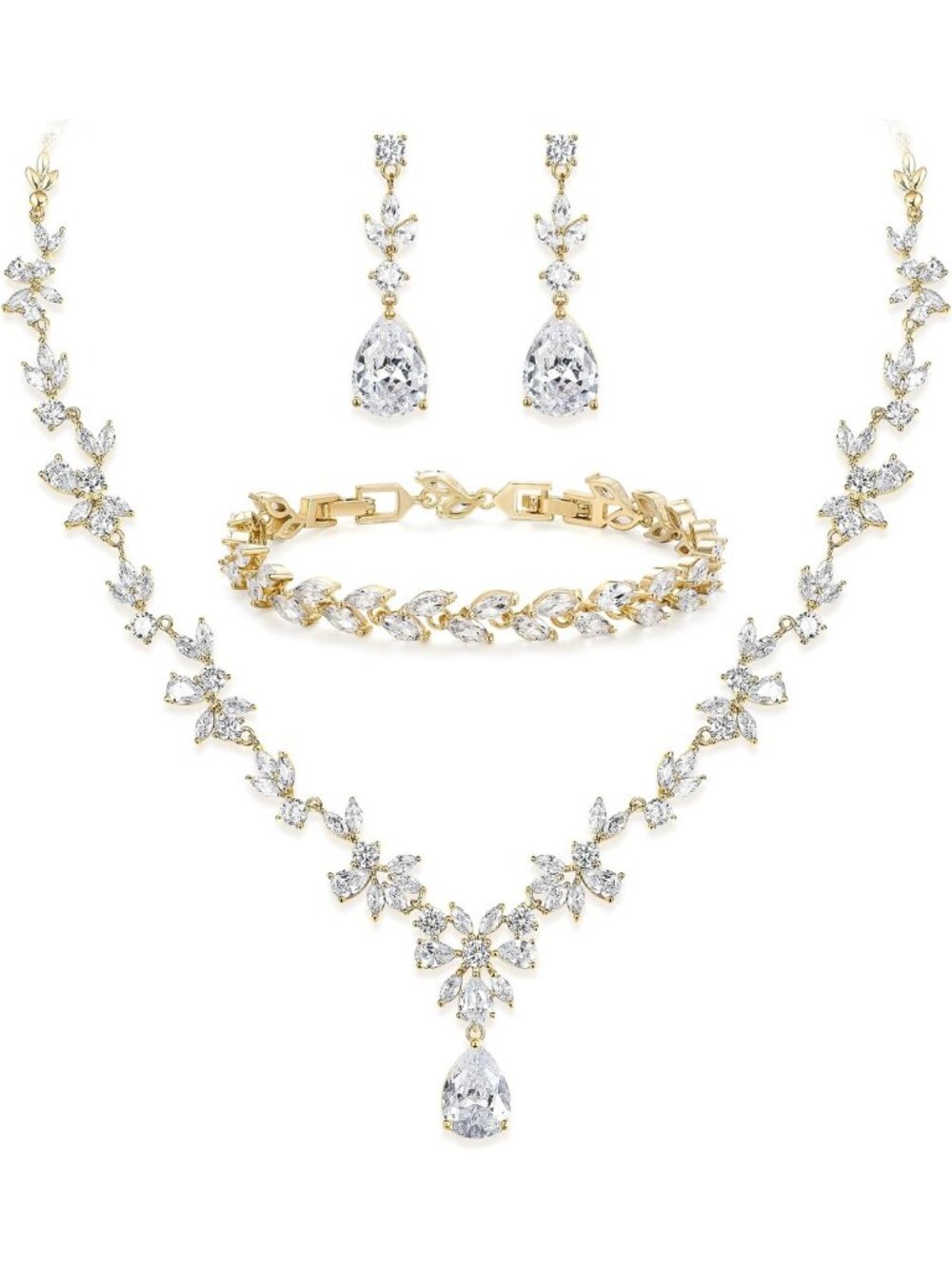 Stunning Bridal Jewelry Set for Women - Cubic Zirconia Teardrop Necklace